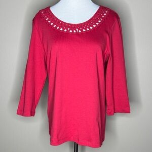 Marks & Spencer womens 3/4 sleeve red blouse size US 10 UK 14 embroidered.